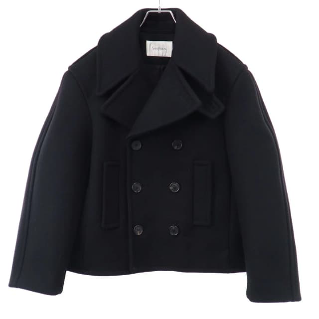Saint Laurent Oversized Cropped Peacoat Black T1 Coat in Black Silk from The Reluxe, photo 1 of 1