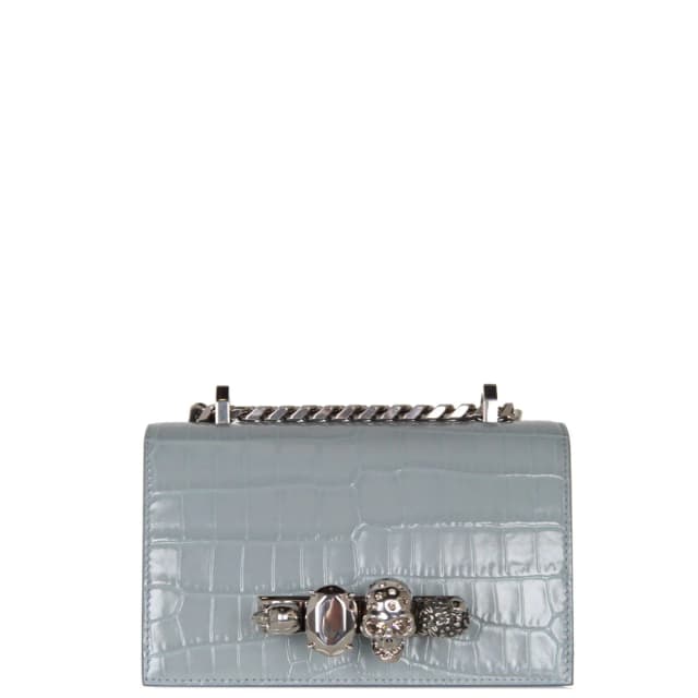 Alexander McQueen Jewelled Knuckle Satchel Mini Croc, Blue/Grey, image 1 of 1 from Cultstatus