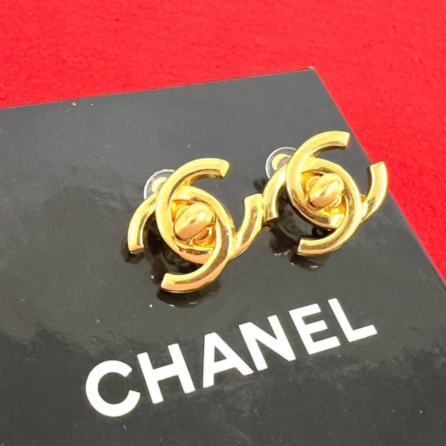 Chanel With Rice 95A Vintage CC Logo Turnlock Motif Earrings Gold in Gold from The Reluxe, photo 1 of 1