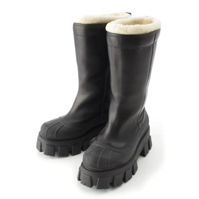 Prada Monolith Shearling Logo Thick Sole Long Boots Black in Black from The Reluxe, photo 1 of 1