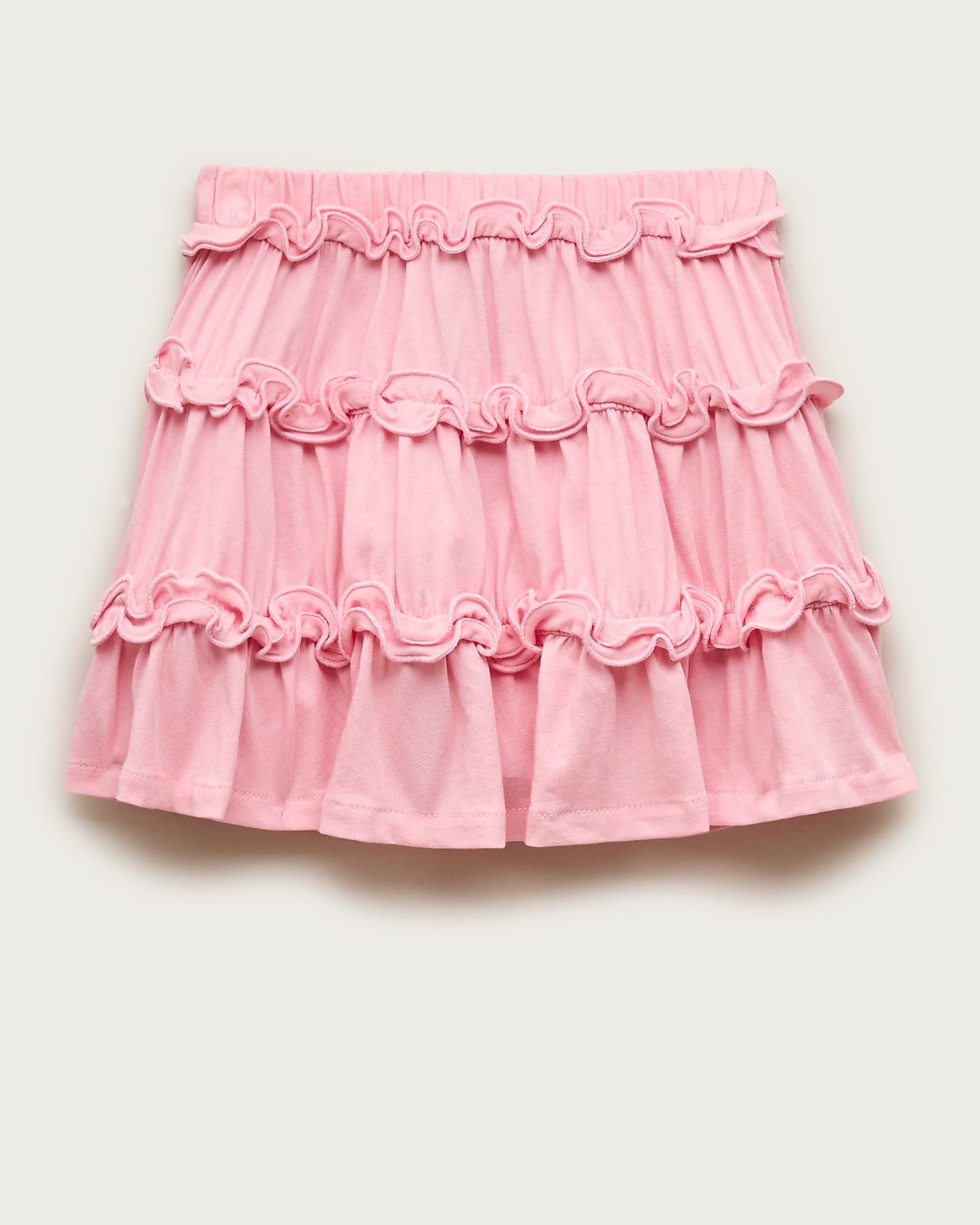 J.Crew Girls' tiered lettuce-edge skirt in broken-in-jersey in BABY PINK, image 1 of 1 from J.Crew (US)