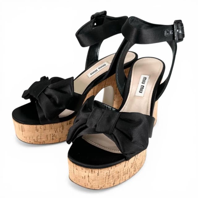 Miu Miu Ribbon Sandals in Satin from The Reluxe, photo 1 of 1