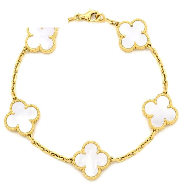 Van Cleef & Arpels Bracelet Vintage Alhambra 5 Pearl White Yellow Gold YG Shell in White from The Reluxe, photo 1 of 1