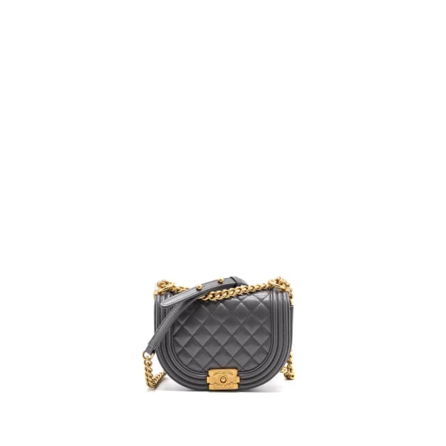Chanel 22A Round Boy Messenger Bag Caviar Grey GHW(Microchip) in Grey Caviar leather from EMIER, photo 1 of 1