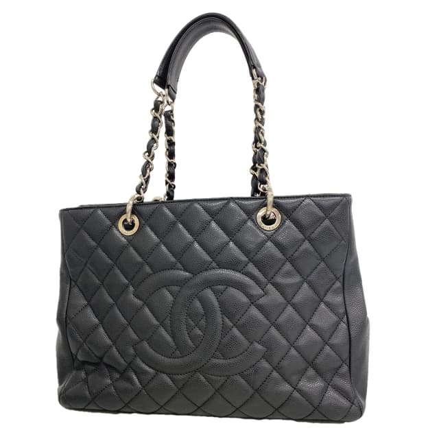 Chanel Chain Tote Bag Quilted Caviar Leather Black Silver in Black Caviar leather from The Reluxe, photo 1 of 1