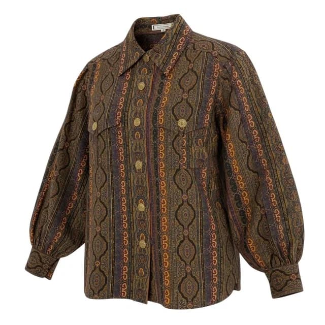 Saint Laurent Long Sleeve Shirt Paisley Pattern All Over Gold Button Retro in Gold Wool from The Reluxe, photo 1 of 1