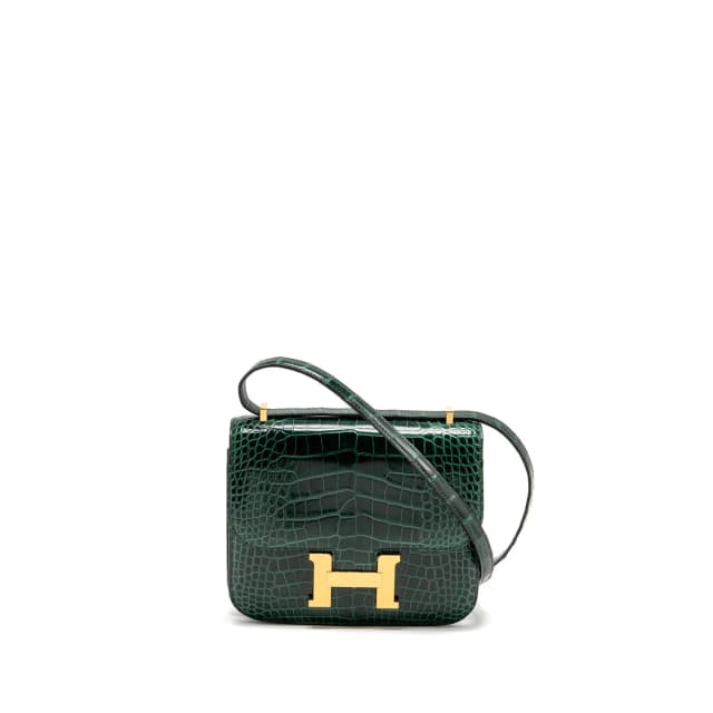 Hermès mini constance shiny alligator mississippiensis vert fonce GHW stamp U in Green Crocodile from EMIER, photo 1 of 1