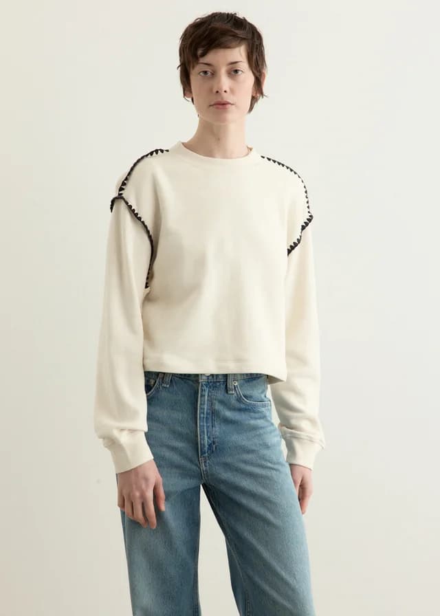Rag & Bone Vintage Terry Blanket Stitch Pullover in chalk, image 1 of 1 from Incu