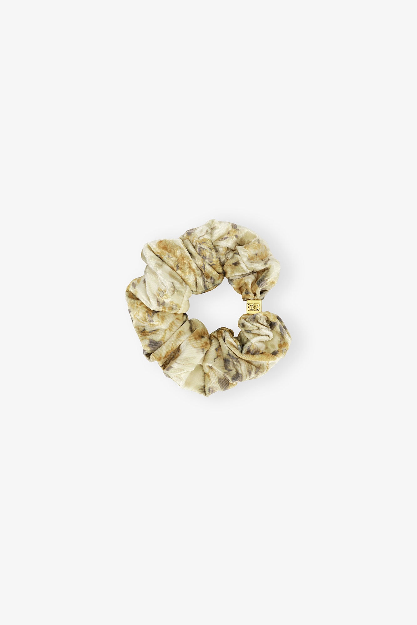 GANNI Golden Floral Scrunchie in Cloud Cream 90% recycled polyester, 10% elastane, image 1 of 1 from GANNI (US)