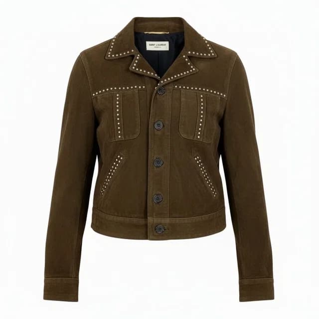 Saint Laurent Ab9 Studded Jacket Western 34 Brown Goat Leather in Brown Goatskin from The Reluxe, photo 1 of 1