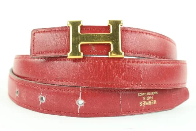 Hermès 18mm Red x Navy x Gold Reversible H Logo Belt Kit in Red Leather from Bagriculture, photo 1 of 1