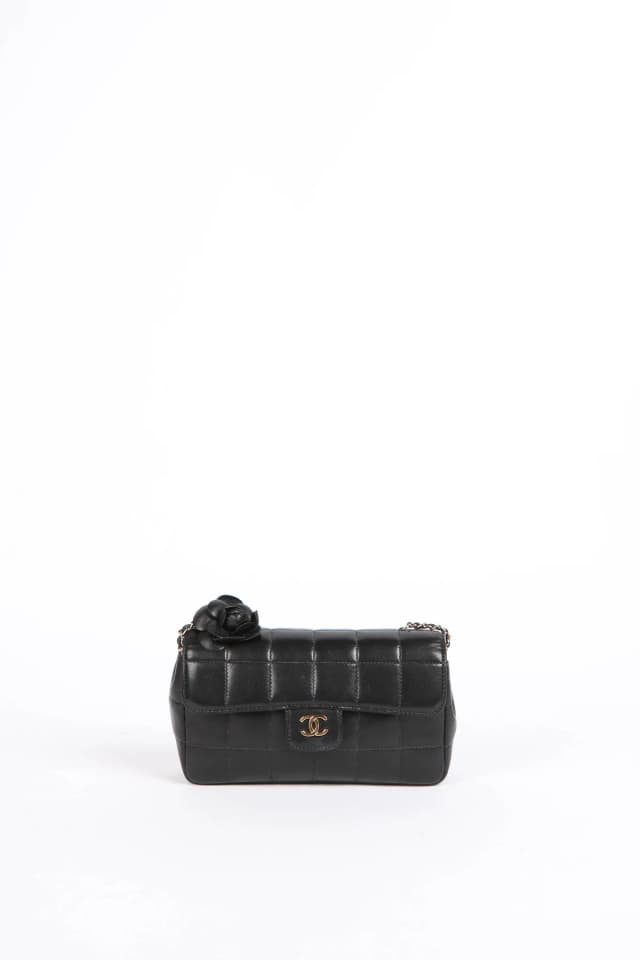 2000s Chanel Black Lambskin Mini Camellia Chocolate Bar Crossbody Bag in Black Lambskin from Break Archive, photo 1 of 1