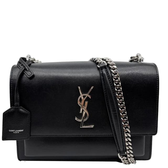Saint Laurent Sunset Monogram Leather Shoulder Bag Black in Black Leather from Dallas Designer Handbags, photo 1 of 1
