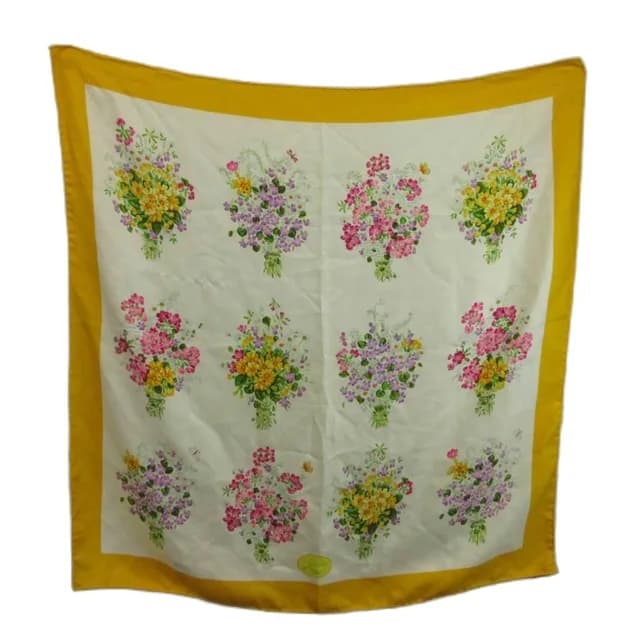 Gucci Vintage Scarf Large Silk Bouquet Flower All Over Print Logo Yellow in Yellow Silk from The Reluxe, photo 1 of 1