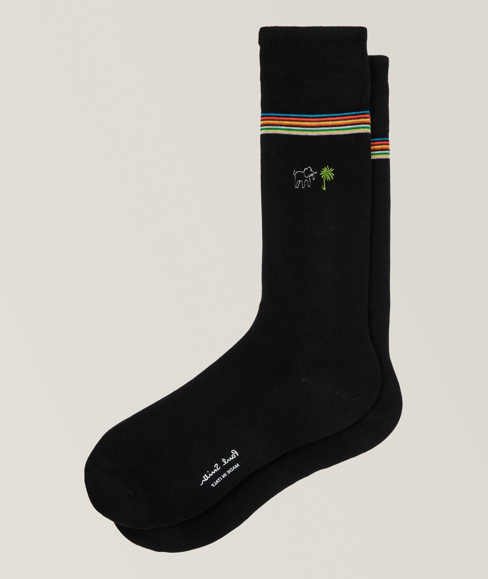 Paul Smith Elephant & Palm Tree Embroidered Socks in Black, image 1 of 1 from Harry Rosen