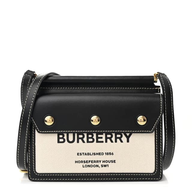 Burberry Mini Title Shoulder Horseferry Calfskin Leather & Canvas Bag - Black & Beige in Black Calfskin from H&T, photo 1 of 1