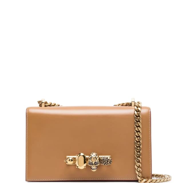 Alexander McQueen Jewelled Knuckle Satchel Smooth, Tan/Gold, image 1 of 1 from Cultstatus