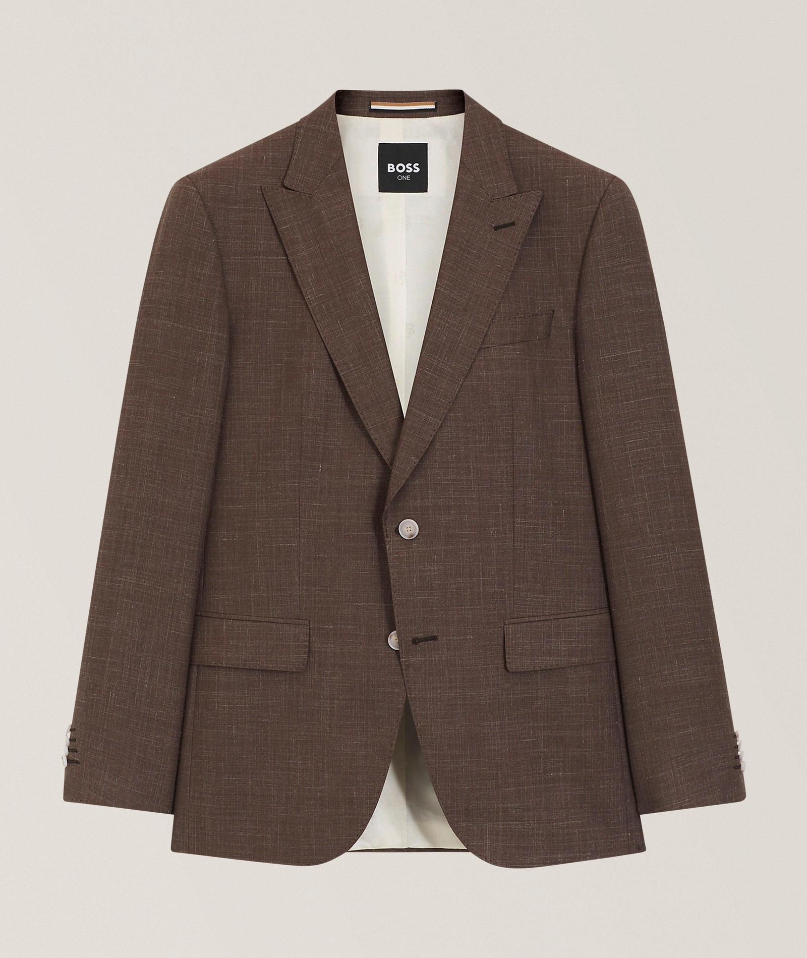 BOSS Wool-Silk-Linen Suit Jacket in Brown 72% virgin wool, 16% silk, 12% linen, image 1 of 1 from Harry Rosen