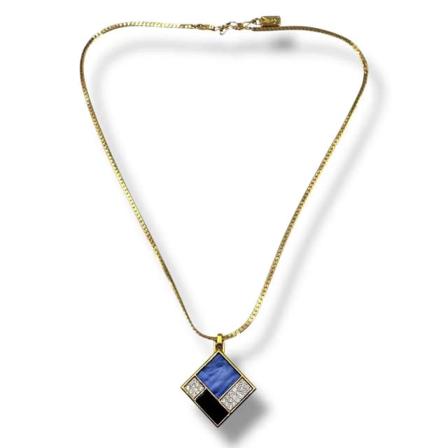 Saint Laurent Necklace Blue &black Panel Rhinestone Gold in Black from The Reluxe, photo 1 of 1