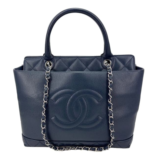 Chanel Timeless CC Meduim Soft Quilted Caviar Leather Top Handle Tote Bag Navy Blue in Navy Caviar leather from Dallas Designer Handbags, photo 1 of 1
