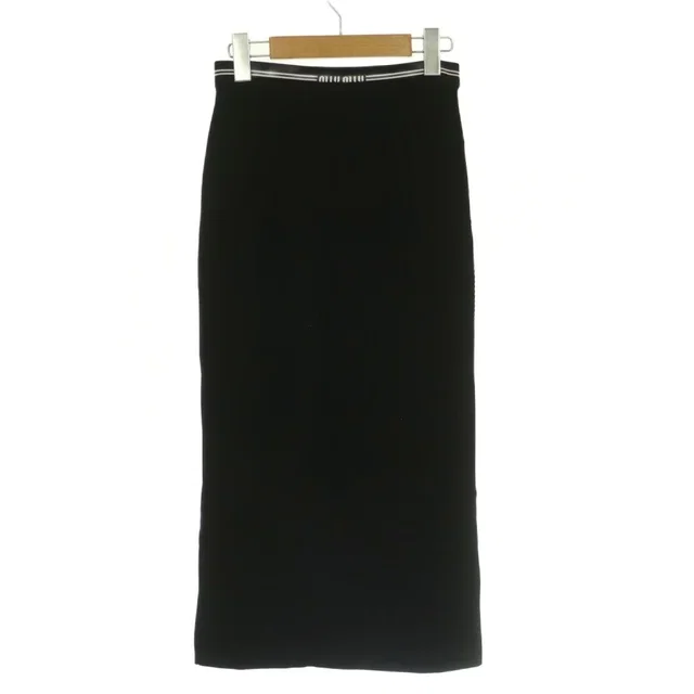 Miu Miu Viscose Skirt Tight Easy Elastic Waist Mimore Long Logo 38 Black BB in Black Togo leather from The Reluxe, photo 1 of 1