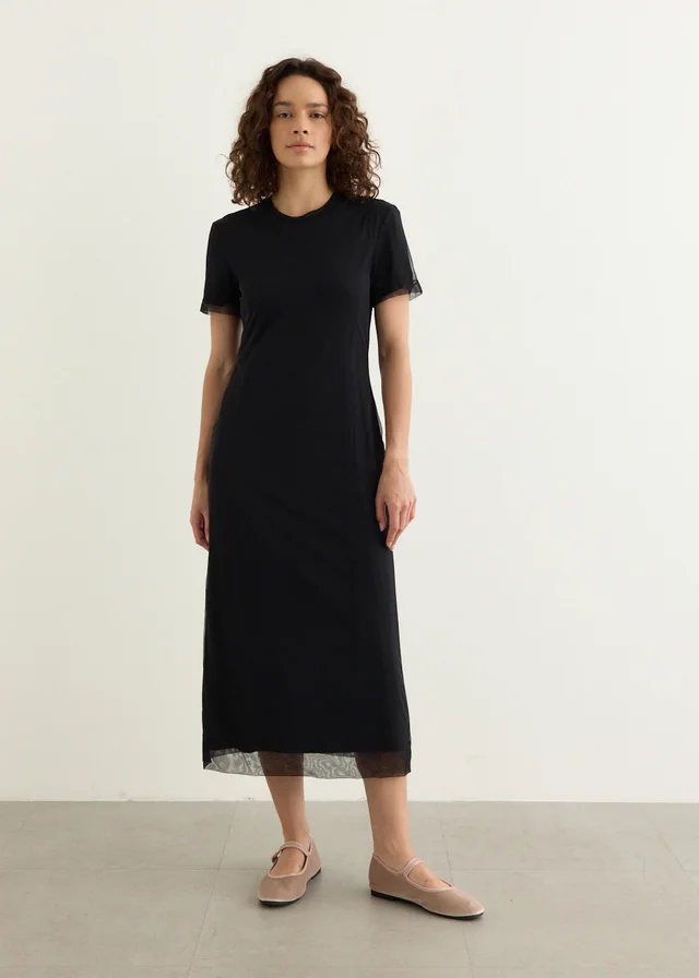 Simone Rocha Layered Liquid Dress in BLACK/BLACK, image 1 of 1 from Incu