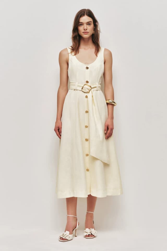 AJE Leonie Midi Dress in BUTTER YELLOW, image 1 of 1 from Aje