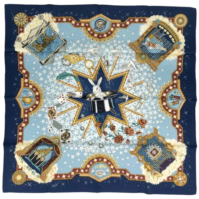 Hermès Carre 90 la Magie Scarf Magic Silk Navy Multicolor in Navy Silk from The Reluxe, photo 1 of 1