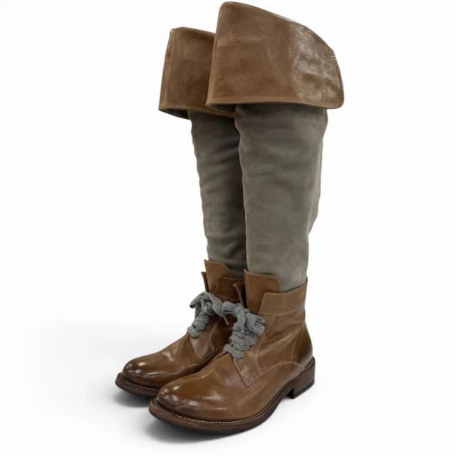 Brunello Cucinelli Leather Suede Paneled Long Boots Brown Gray in Brown Suede from The Reluxe, photo 1 of 1