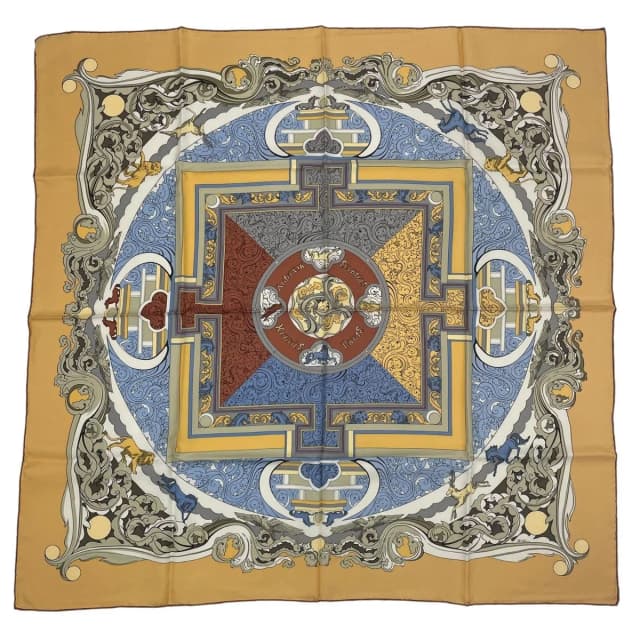 Hermès Scarf Silk Carre 90 Animaux Solaires Sun Animals Yellow in Yellow Silk from The Reluxe, photo 1 of 1