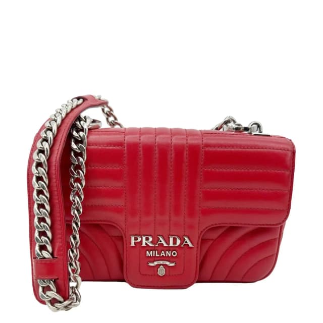 Prada Diagramme Flap Calfskin Leather Chain Crossbody Bag Red in Red Calfskin from Dallas Designer Handbags, photo 1 of 1