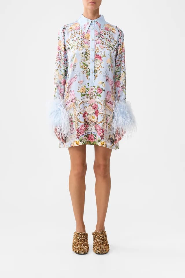 Camilla eBoutique MINI SHIRT DRESS WITH FEATHERS TILED IN TIME, image 1 of 1 from CAMILLA