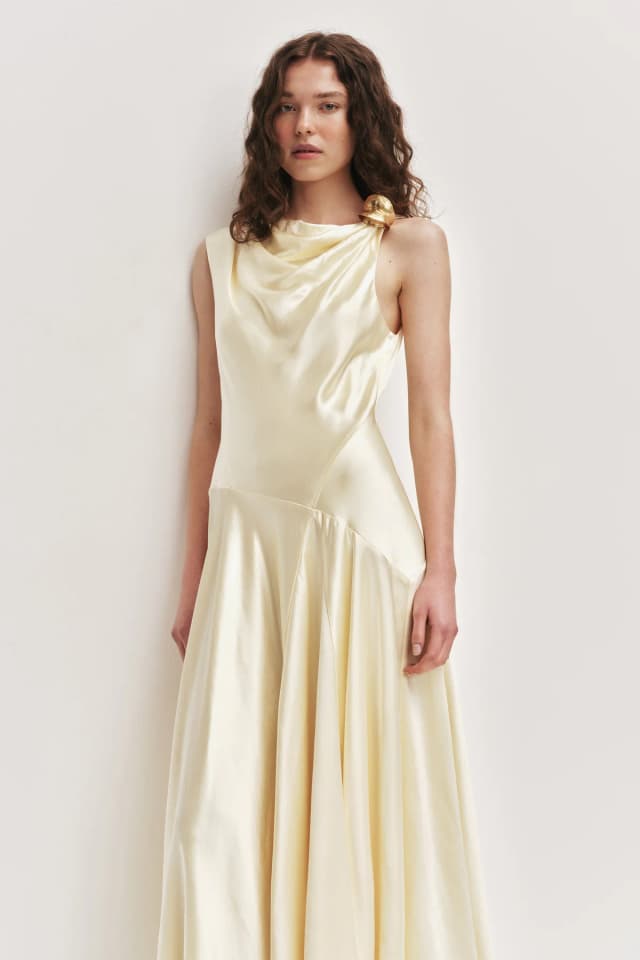 AJE Siren Midi Dress in BUTTER, image 1 of 1 from Aje