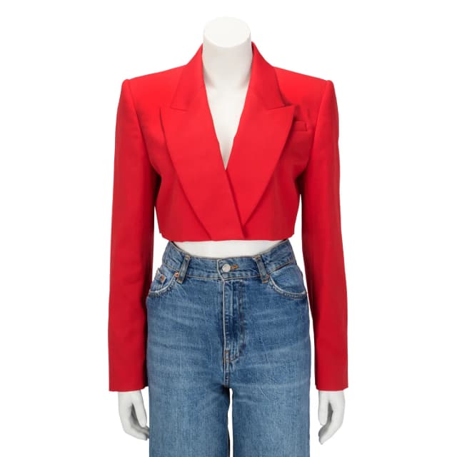 Alexander McQueen Cropped Tuxedo Jacket IT 42 in Lust Red Wool from Blue Spinach, photo 1 of 1