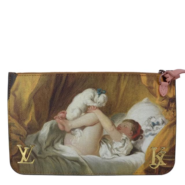 Louis Vuitton x Jeff Koons Masters Fragonard Pochette Canvas Pouch Peach Pink in Pink Canvas from Dallas Designer Handbags, photo 1 of 1