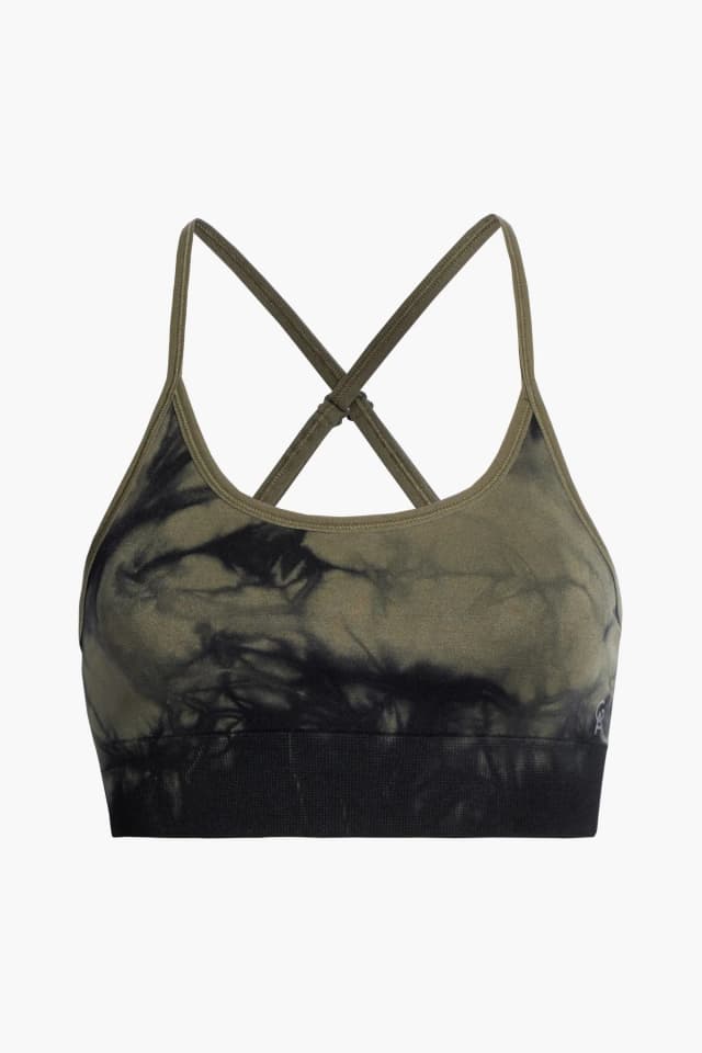 Good American Tie-Dyed Stretch Sports Bra in Army green, image 1 of 1 from THE OUTNET