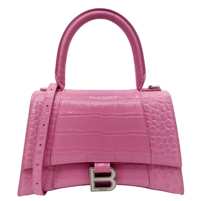 Balenciaga Hourglass Crocodile Embossed Leather Top Handle Shoulder Bag Pink in Pink Crocodile from Dallas Designer Handbags, photo 1 of 1