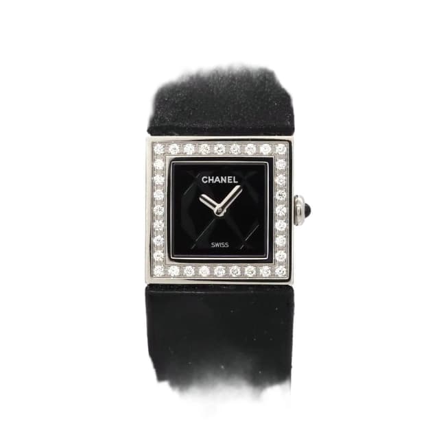 Chanel Quilted Vintage Watch Diamond Bezel Black Quartz in Black Leather from The Reluxe, photo 1 of 1