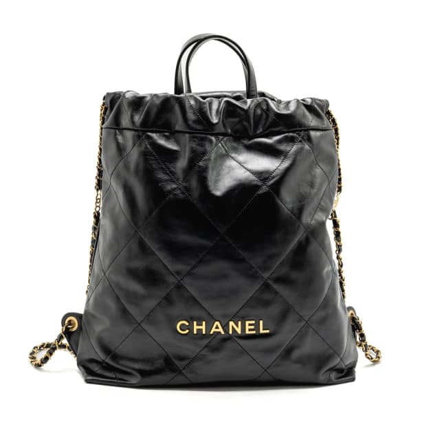 Chanel Large 22 Backpack Gold Letter Logo Shiny Calfskin Black GHW (microchip) in Black Calfskin from EMIER, photo 1 of 1