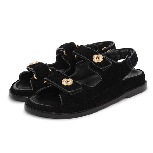 Chanel Gripoix CC Dad Sandals 35.5 in Black Tweed from Blue Spinach, photo 1 of 1