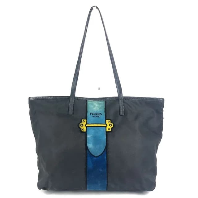 Prada Tote Bag Kaietron Pull Belt Logo Stripe Leather Nylon Black in Black Nylon from The Reluxe, photo 1 of 1