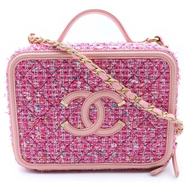 Chanel Vanity Case CC Filigree 2-Way Chain Shoulder Bag Pink Leather Tweed Gold in Pink Tweed from The Reluxe, photo 1 of 1