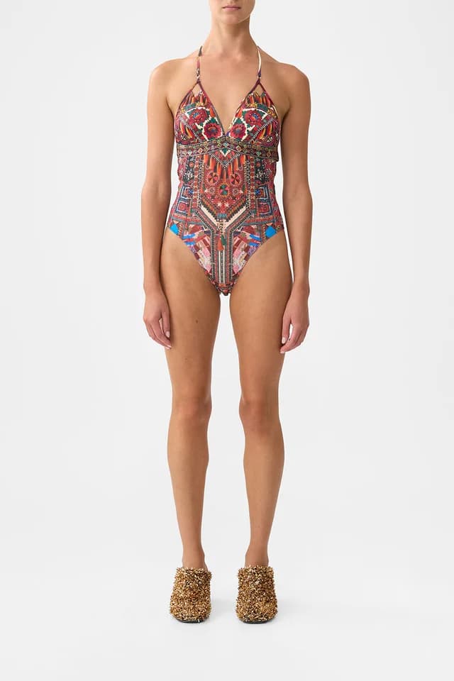 Camilla eBoutique CHAIN DETAIL TRI BODYSUIT WITH MESH INSERTS PATCHWORK ALCHEMY, image 1 of 1 from CAMILLA