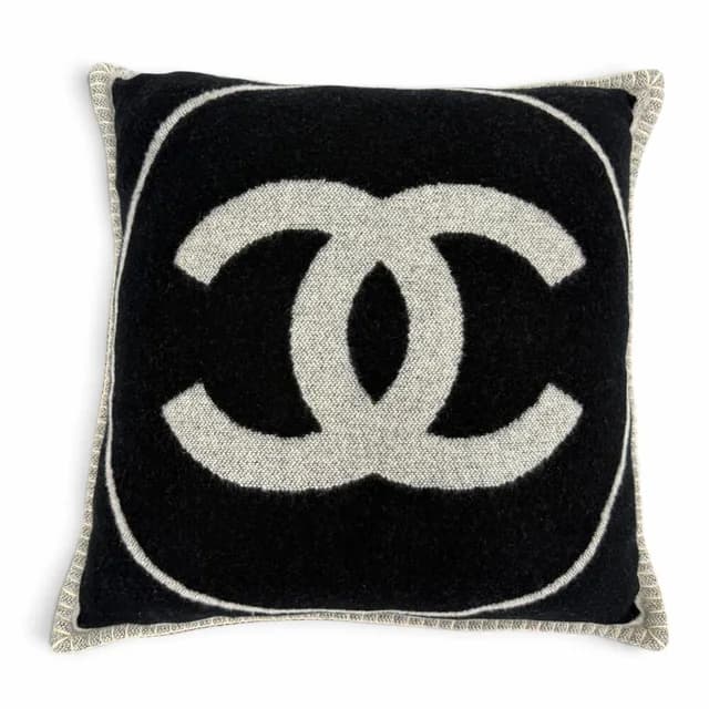 Chanel 18V Wool Cashmere Blend Coco Mark Cushion, Black/Gray, Made in England, Women's, with Dust Bag in Black/Gray Cashmere, Wool from Elady, photo 1 of 1