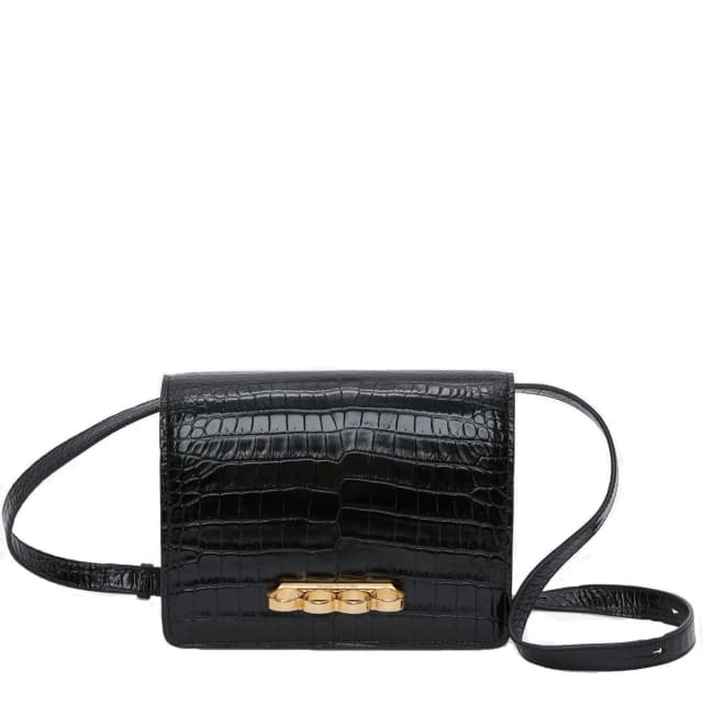 Alexander McQueen Four Ring Satchel Croc, Black/Gold, image 1 of 1 from Cultstatus