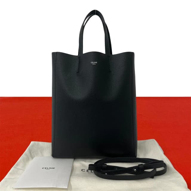 Celine Vertical Cabas Small Logo Leather 2-Way Shoulder Bag Black in Black Leather from The Reluxe, photo 1 of 1