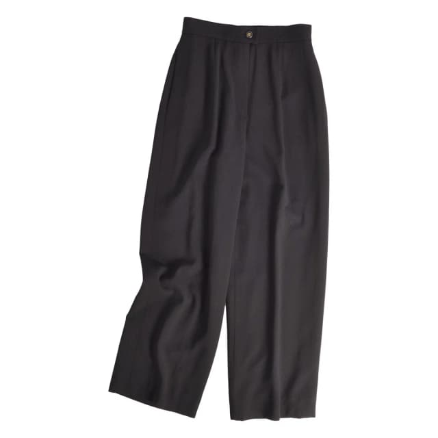 Chanel 95P Vintage Pants Trousers Wide CC Logo Button Wool Black 40 in Black Wool from The Reluxe, photo 1 of 1