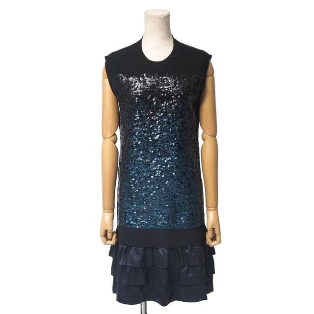 Louis Vuitton Dress XS Sequin Decoration Docking Black X Navy in Black Silk from The Reluxe, photo 1 of 1