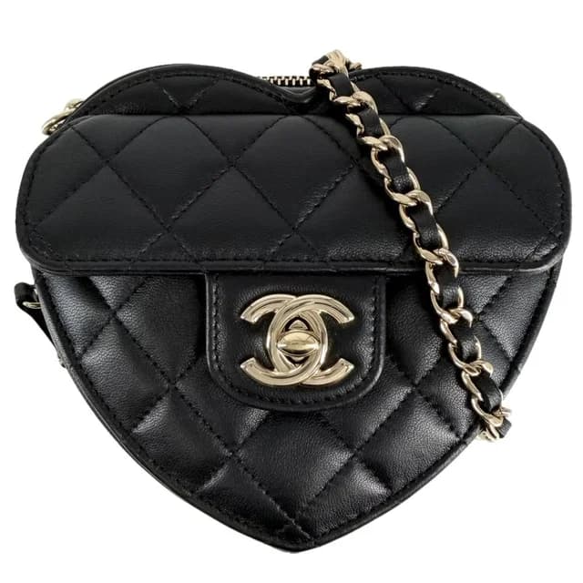 Chanel Shoulder Bag Crossbody Mini Chain Bag Quilted Pochette Heart CC Logo in Caviar leather from The Reluxe, photo 1 of 1