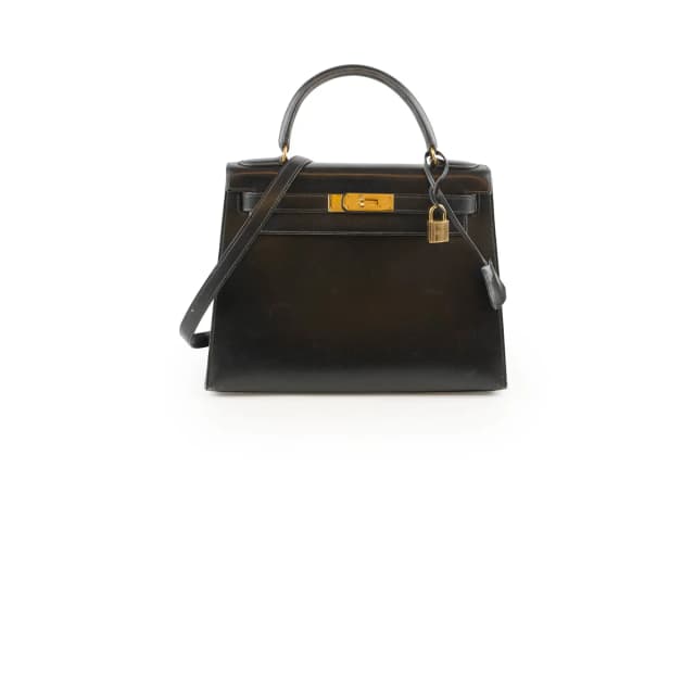 Hermès Kelly 28 Box Calf Black Gold - V Circle Stamp in Black Box leather from The Purse Affair, photo 1 of 1